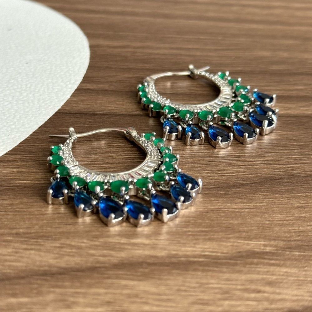 Diamond hoop earrings Q691 - Picture 4 of 5